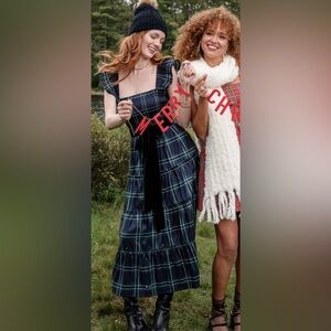 Altar’d State Smocked Plaid Holiday Midi Dress — Size M